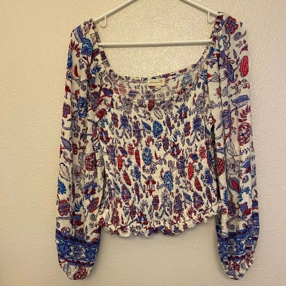 Penelope Rose Nordstrom boho Floral smocked puff sleeve blouse Top XL